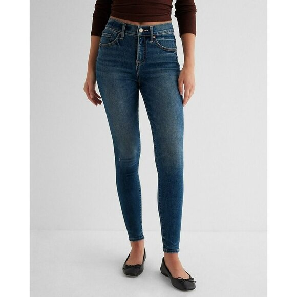 Express Mid Rise Skinny Jeans Blue Medium Wash Stretch Pockets Size 4 S NWT - Picture 1 of 15